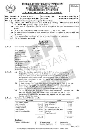 First page of CSS Past Papers Accountancy and Auditing-I 2019