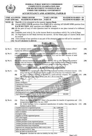 First page of CSS Past Papers Accountancy and Auditing Paper-II 2018