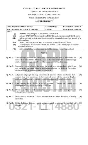 First page of CSS Past Papers Anthropology 2023