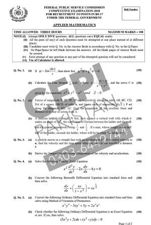 First page of CSS Past Papers Applied Mathematics 2018