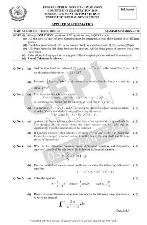 First page of CSS Past Papers Applied Mathematics 2019