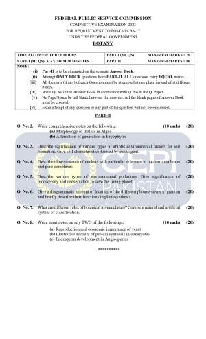 First page of CSS Past Papers Botany 2023