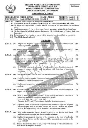 First page of CSS Past Papers Chemistry 2018