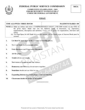 First page of CSS Past Papers English Essay 2019
