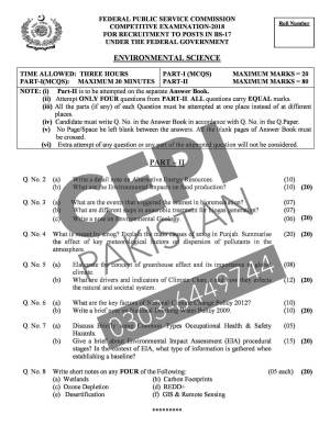 First page of CSS Past Papers Environmental Science 2018