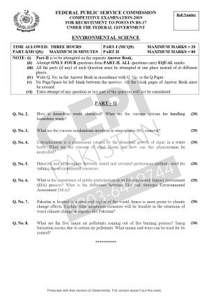 First page of CSS Past Papers Environmental Science 2019