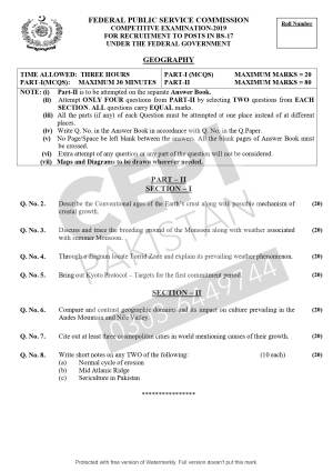 First page of CSS Past Papers Geography 2019