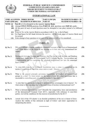First page of CSS Past Papers International Law 2019