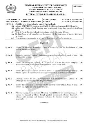 First page of CSS Past Papers International Relations 2019
