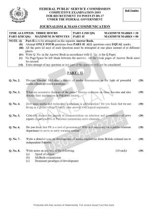 First page of CSS Past Papers Journalism & Mass Communication 2019