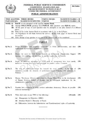 First page of CSS Past Papers Public Administration 2021