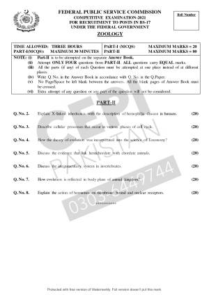 First page of CSS Past Papers Zoology 2021