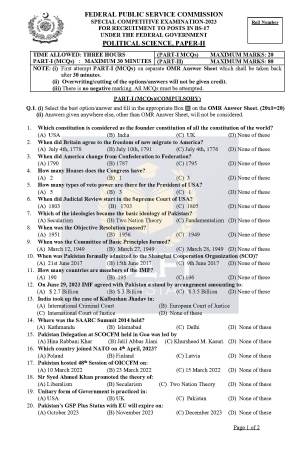 First page of Special CSS Past Paper Political Science Paper-II 2023